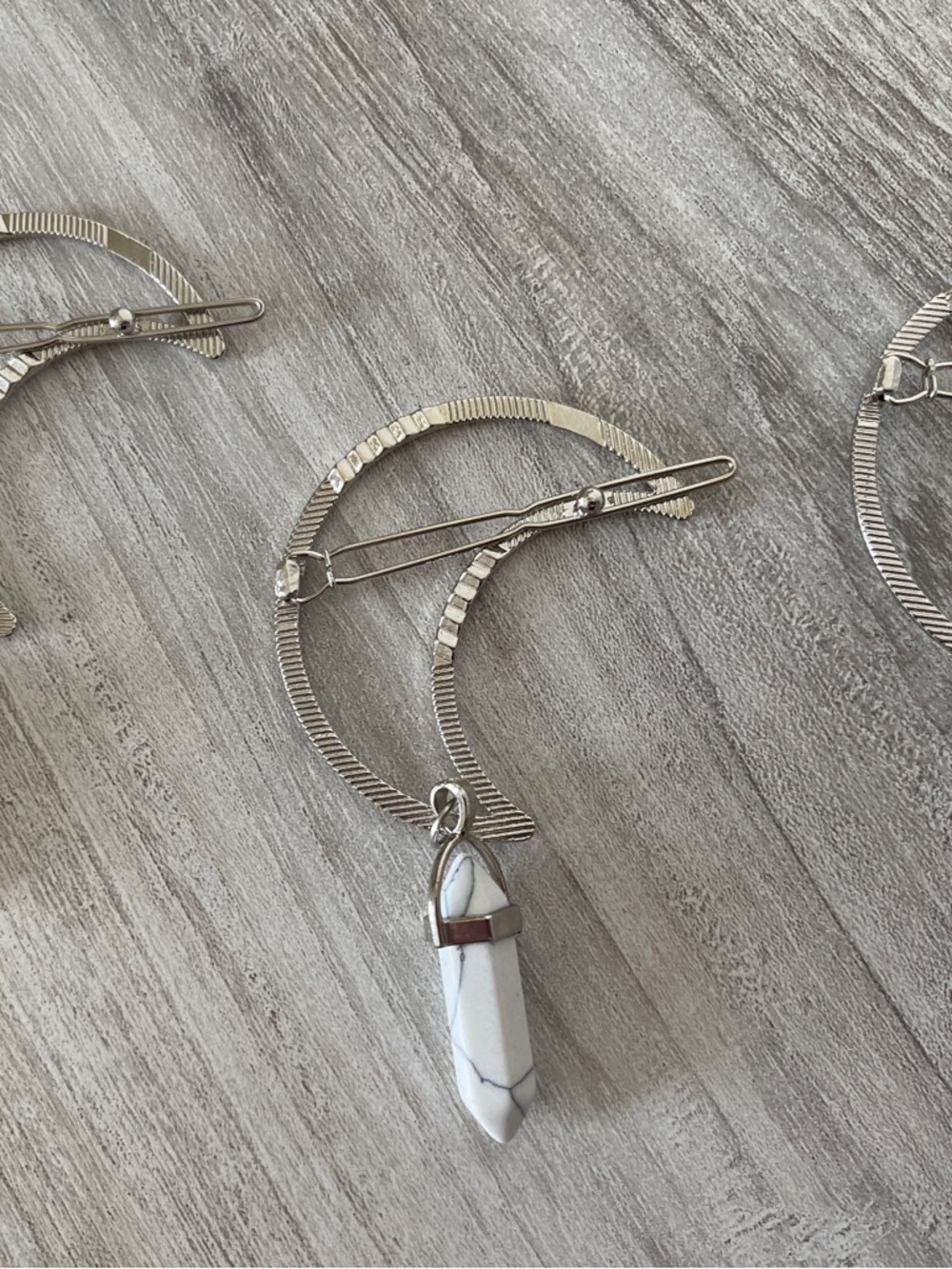 Silver Moon Hair Clip with White Jasper - Picture 7 of 8